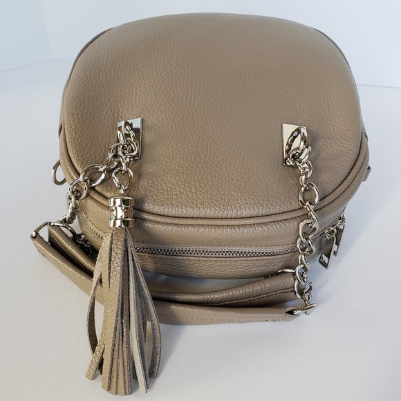 ORE10 Taupe Leather Round Tassel Satchel/Crossbody, Like New - Picture 4 of 15